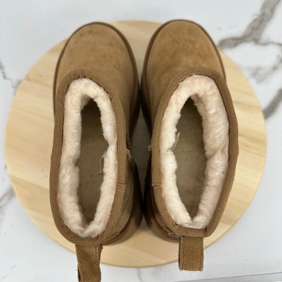 UGG Classic Ultra Mini New Heights Boots Chestnut Womens Size 10 Platform - Picture 5 of 10